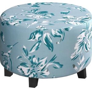XL Round Ottoman Slip Cover Floral Deisgn Blue
